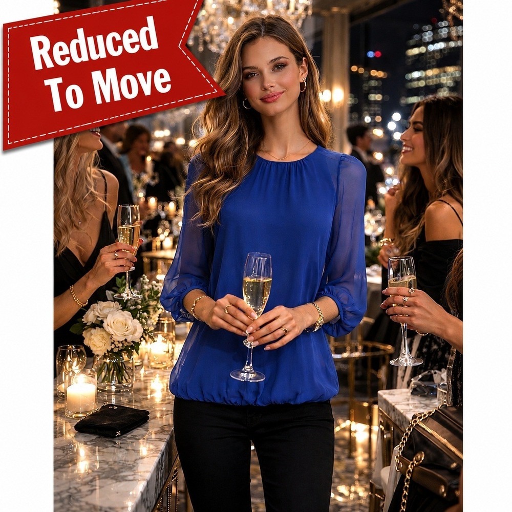 Vince Women's 100% Silk Blue Sheer Blouse Top Size Small Luxe Minimalist